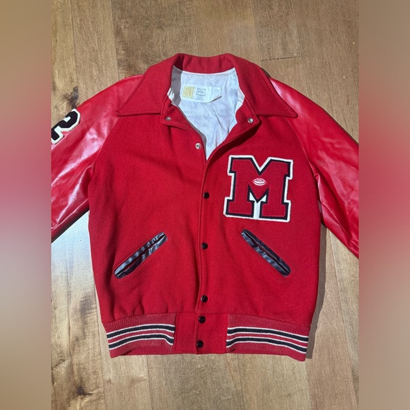 Howe Wool Leather Varsity Jacket Vtg 70’s Sz 38 USA Naugalite Red Embroidered - Picture 2 of 14